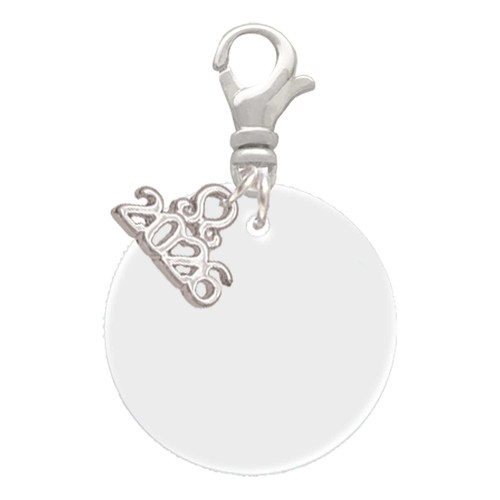 Acrylic 7/8" Disc Shimmer White - Silver Plated Clip on Charm with Mini Year 2026: Year to Remember Jewelry Gift - Celebrations