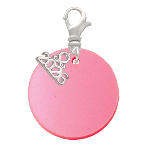 Acrylic 1" Disc Shimmer Red - Silver Plated Clip on Charm with Mini Year 2026: Year to Remember Jewelry Gift - Celebrations