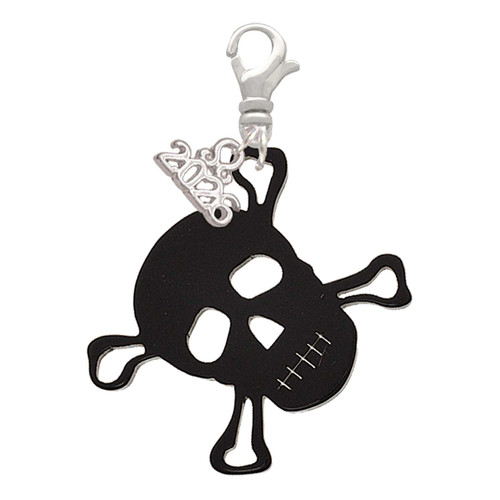 Acrylic Large Black Skull - Silver Plated Clip on Charm with Mini Year 2026: Year to Remember Jewelry Gift - Celebrations