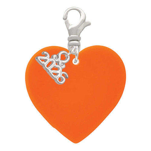 Acrylic 1" Orange Heart - Silver Plated Clip on Charm with Mini Year 2026: Year to Remember Jewelry Gift - Celebrations