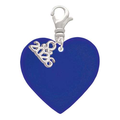 Acrylic 1" Navy Blue Heart - Silver Plated Clip on Charm with Mini Year 2026: Year to Remember Jewelry Gift - Celebrations