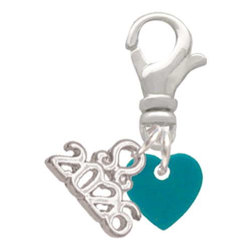 Acrylic 5/16" Teal Heart - Silver Plated Clip on Charm with Mini Year 2026: Year to Remember Jewelry Gift - Celebrations