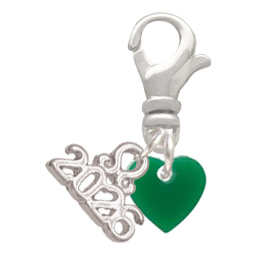 Acrylic 5/16" Green Heart - Silver Plated Clip on Charm with Mini Year 2026: Year to Remember Jewelry Gift - Celebrations