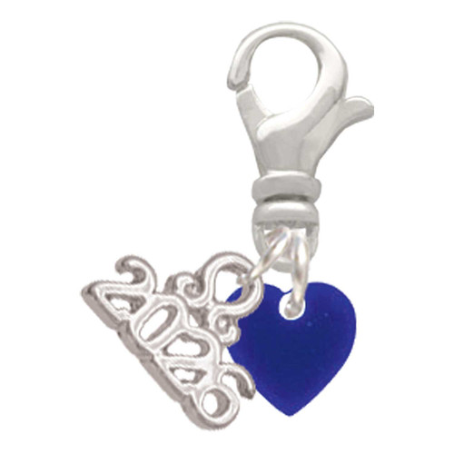 Acrylic 5/16" Navy Blue Heart - Silver Plated Clip on Charm with Mini Year 2026: Year to Remember Jewelry Gift - Celebrations