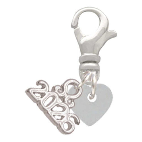 Acrylic 5/16" Shimmer White Heart - Silver Plated Clip on Charm with Mini Year 2026: Year to Remember Jewelry Gift - Celebrations