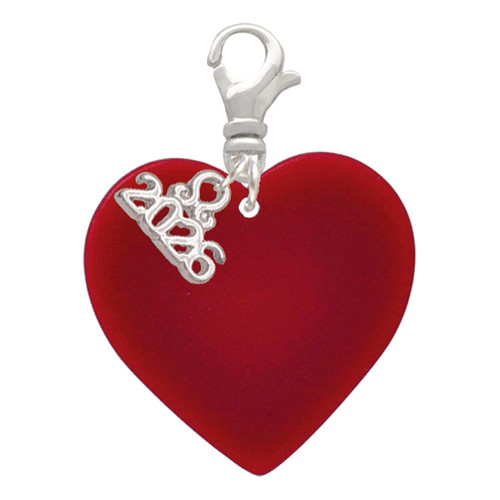 Acrylic 1" Maroon Heart - Silver Plated Clip on Charm with Mini Year 2026: Year to Remember Jewelry Gift - Celebrations