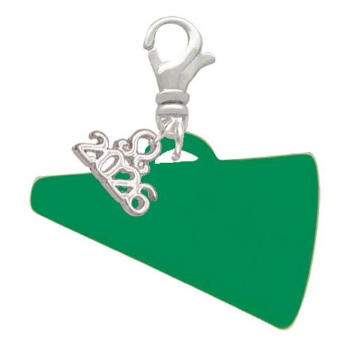 Acrylic Large Green Megaphone - Silver Plated Clip on Charm with Mini Year 2026: Year to Remember Jewelry Gift - Celebrations