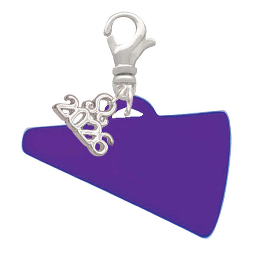 Acrylic Large Purple Megaphone - Silver Plated Clip on Charm with Mini Year 2026: Year to Remember Jewelry Gift - Celebrations