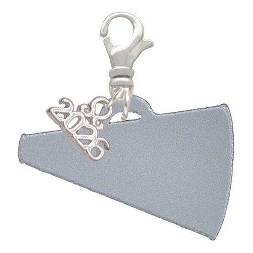Acrylic Large Silver Plated Megaphone - Silver Plated Clip on Charm with Mini Year 2026: Year to Remember Jewelry Gift - Celebrations