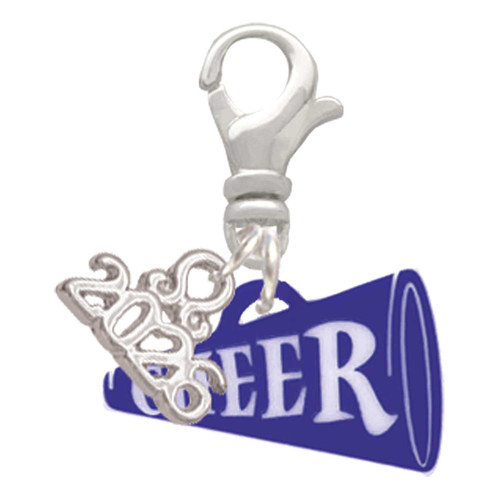Acrylic Navy Cheer Megaphone - Silver Plated Clip on Charm with Mini Year 2026: Year to Remember Jewelry Gift - Celebrations