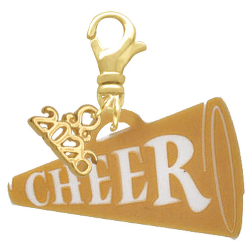 Acrylic Large Gold-tone Cheer Megaphone - Gold-tone Plated Clip on Charm with Mini Year 2026: Year to Remember Jewelry Gift - Celebrations