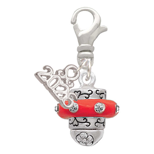 Silver Plated Crystal Red Spinner - Silver Plated Clip on Charm with Mini Year 2026: Year to Remember Jewelry Gift - Celebrations