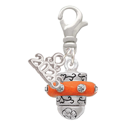 Silver Plated Crystal Orange Spinner - Silver Plated Clip on Charm with Mini Year 2026: Year to Remember Jewelry Gift - Celebrations