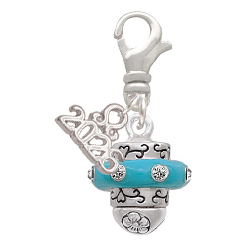Silver Plated Crystal Teal Spinner - Silver Plated Clip on Charm with Mini Year 2026: Year to Remember Jewelry Gift - Celebrations