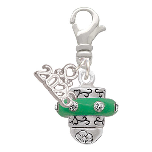 Silver Plated Crystal Green Spinner - Silver Plated Clip on Charm with Mini Year 2026: Year to Remember Jewelry Gift - Celebrations