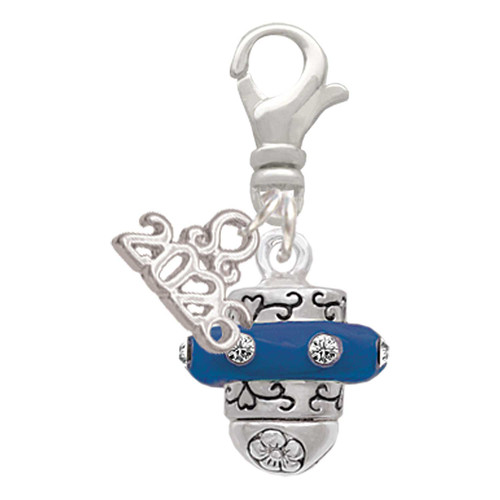 Silver Plated Crystal Navy Blue Spinner - Silver Plated Clip on Charm with Mini Year 2026: Year to Remember Jewelry Gift - Celebrations