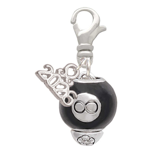 Silver Plated Black 8 Ball Spinner - Silver Plated Clip on Charm with Mini Year 2026: Year to Remember Jewelry Gift - Celebrations