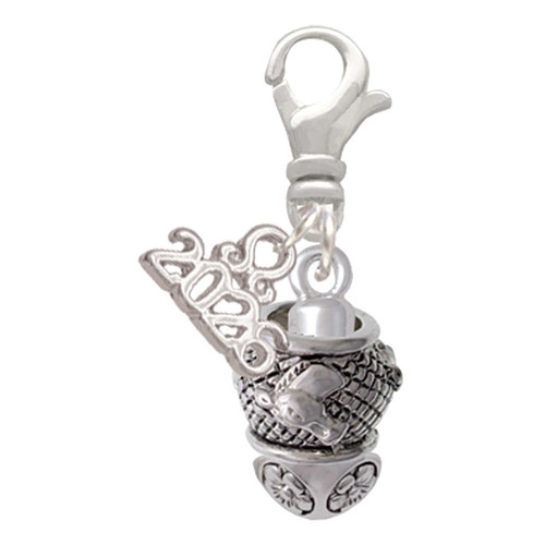 Silver Plated Horse Head on Hatched Background Spinners - Silver Plated Clip on Charm with Mini Year 2026: Year to Remember Jewelry Gift - Celebrations