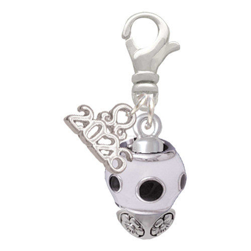 Silver Plated Black Dots on White Spinner - Silver Plated Clip on Charm with Mini Year 2026: Year to Remember Jewelry Gift - Celebrations