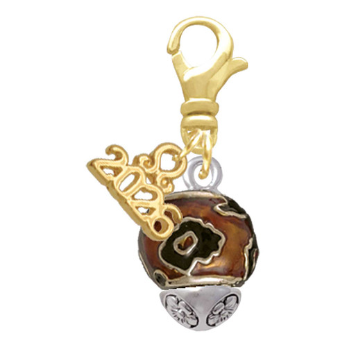Gold-tone Wide Translucent Brown Cheetah Print Spinner - Gold-tone Plated Clip on Charm with Mini Year 2026: Year to Remember Jewelry Gift - Celebrations