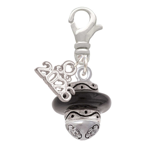 Silver Plated Black Center Spinner - Silver Plated Clip on Charm with Mini Year 2026: Year to Remember Jewelry Gift - Celebrations