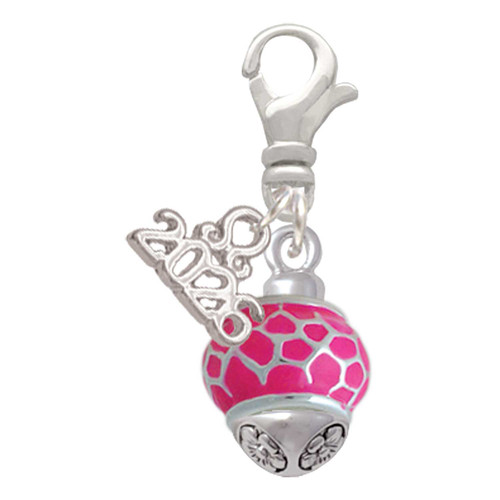 Silver Plated Hot Pink Giraffe Print Spinner - Silver Plated Clip on Charm with Mini Year 2026: Year to Remember Jewelry Gift - Celebrations
