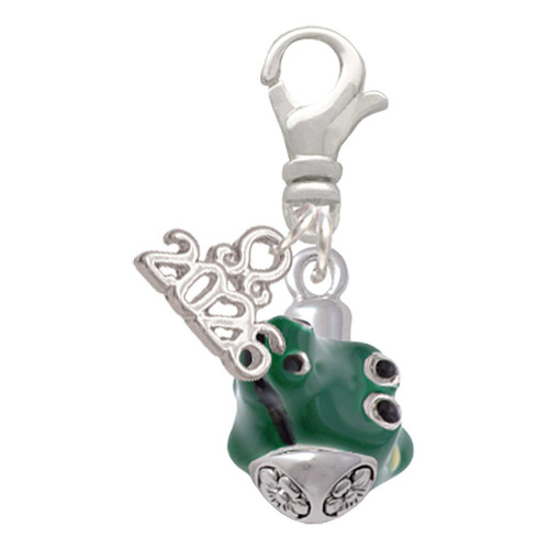 Silver Plated Green Enamel Alligator Spinner - Silver Plated Clip on Charm with Mini Year 2026: Year to Remember Jewelry Gift - Celebrations