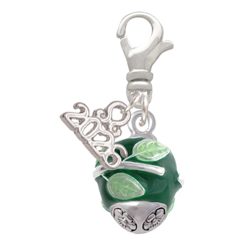 Silver Plated Lime Leaves on Green Band Spinner - Silver Plated Clip on Charm with Mini Year 2026: Year to Remember Jewelry Gift - Celebrations