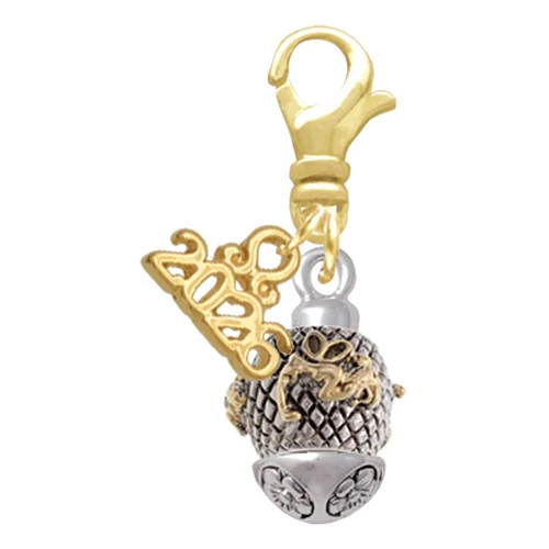 Gold-tone Fairy on Silver Plated Hatched Background Spinner - Gold-tone Plated Clip on Charm with Mini Year 2026: Year to Remember Jewelry Gift - Celebrations
