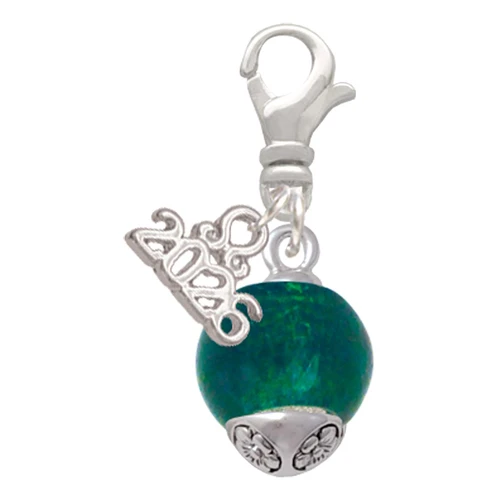 12mm Glass Teal Roller Spinner - Silver Plated Clip on Charm with Mini Year 2026: Year to Remember Jewelry Gift - Celebrations