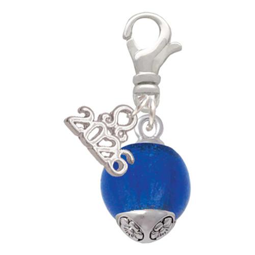 12mm Glass Capri Blue Roller Spinner - Silver Plated Clip on Charm with Mini Year 2026: Year to Remember Jewelry Gift - Celebrations