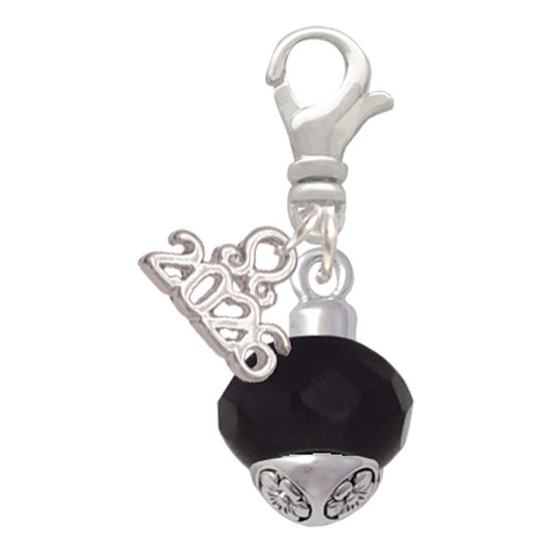 12mm Faceted Black Glass Spinner - Silver Plated Clip on Charm with Mini Year 2026: Year to Remember Jewelry Gift - Celebrations
