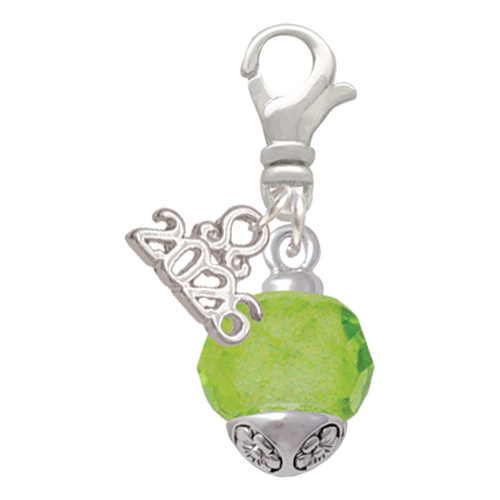 12mm Faceted Lime Glass Spinner - Silver Plated Clip on Charm with Mini Year 2026: Year to Remember Jewelry Gift - Celebrations