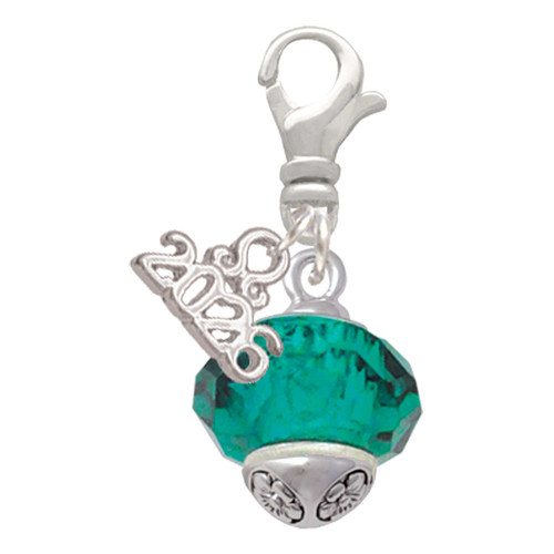 Teal Faceted Glass Spinner - Silver Plated Clip on Charm with Mini Year 2026: Year to Remember Jewelry Gift - Celebrations