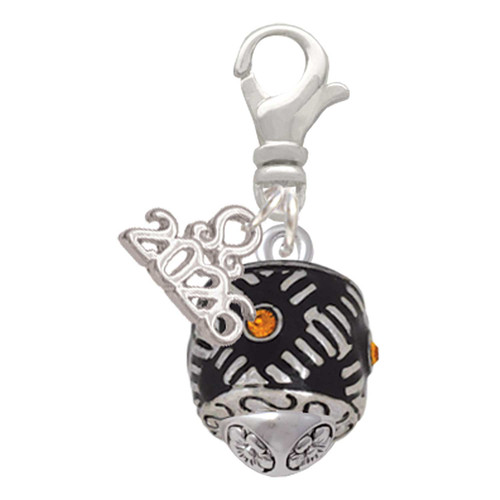Silver Plated Diagonal Banded Barrel with Yellow Crystals Spinner - Silver Plated Clip on Charm with Mini Year 2026: Year to Remember Jewelry Gift - Celebrations