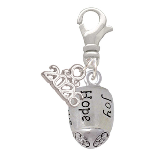 Silver Plated Love, Faith, Pray, Peace, Joy, Hope Spinner - Silver Plated Clip on Charm with Mini Year 2026: Year to Remember Jewelry Gift - Celebrations