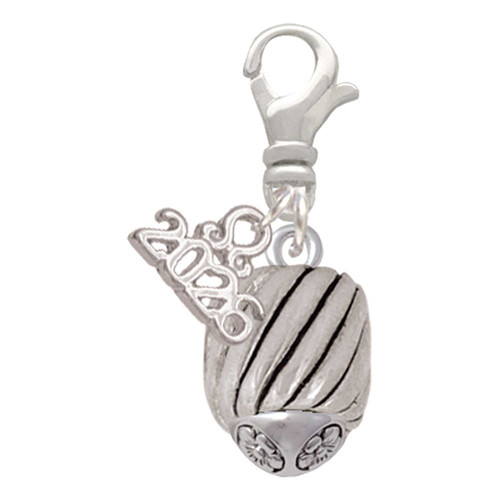 Silver Plated Wide Diagonal Cable Spinner - Silver Plated Clip on Charm with Mini Year 2026: Year to Remember Jewelry Gift - Celebrations