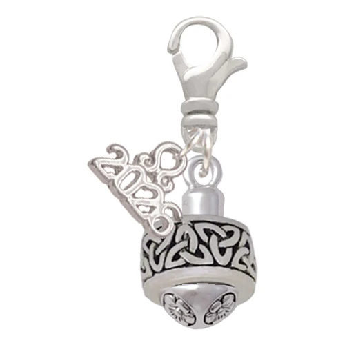 Silver Plated Celtic Knot Trinity Band Spinner - Silver Plated Clip on Charm with Mini Year 2026: Year to Remember Jewelry Gift - Celebrations