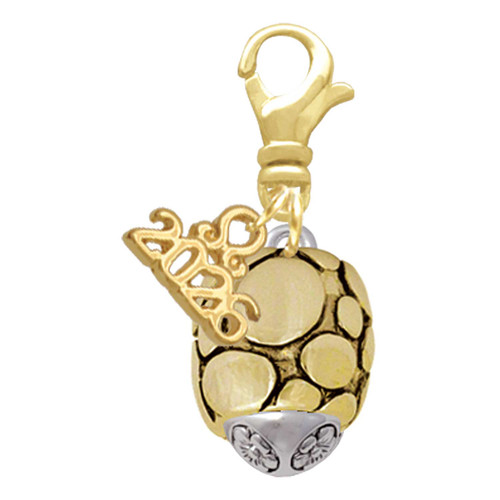 Gold-tone Flat Pebbles Spinner - Gold-tone Plated Clip on Charm with Mini Year 2026: Year to Remember Jewelry Gift - Celebrations