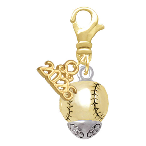 Gold-tone Baseball/Softball Spinner - Gold-tone Plated Clip on Charm with Mini Year 2026: Year to Remember Jewelry Gift - Celebrations