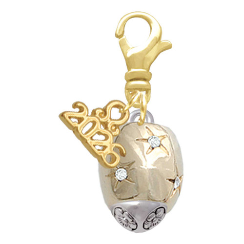 Gold-tone Barrel with AB Clear Crystal Stars Spinner - Gold-tone Plated Clip on Charm with Mini Year 2026: Year to Remember Jewelry Gift - Celebrations