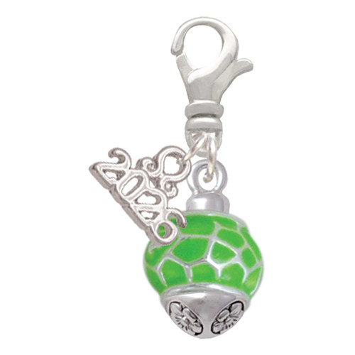 Silver Plated Lime Green Giraffe Print Spinner - Silver Plated Clip on Charm with Mini Year 2026: Year to Remember Jewelry Gift - Celebrations