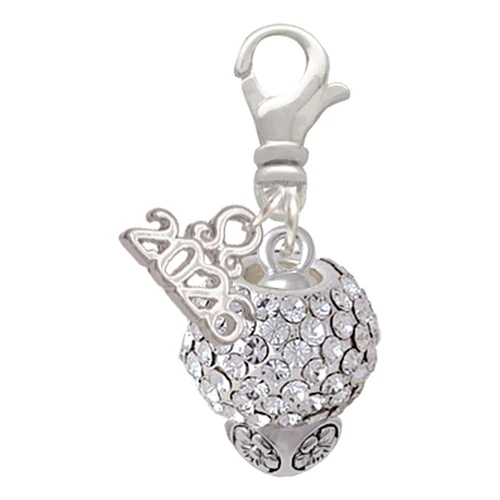 Silver Plated Clear Crystal Sparkle Spinner - Silver Plated Clip on Charm with Mini Year 2026: Year to Remember Jewelry Gift - Celebrations