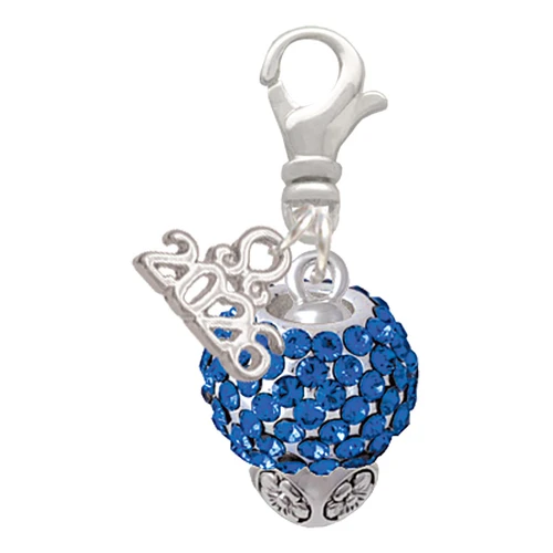 Silver Plated Blue Crystal Sparkle Spinner - Silver Plated Clip on Charm with Mini Year 2026: Year to Remember Jewelry Gift - Celebrations