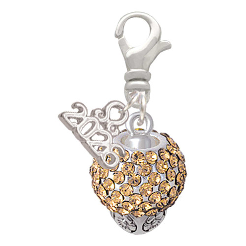 Silver Plated Light Brown Crystal Sparkle Spinner - Silver Plated Clip on Charm with Mini Year 2026: Year to Remember Jewelry Gift - Celebrations