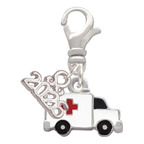 Silver Plated Ambulance with Cross - Silver Plated Clip on Charm with Mini Year 2026: Year to Remember Jewelry Gift - Celebrations