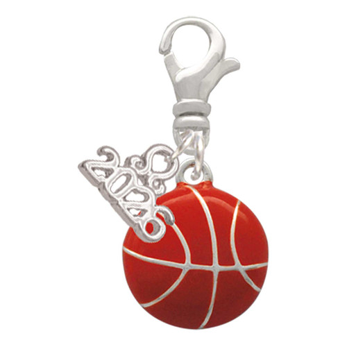 Silver Plated Large Enamel Basketball - Silver Plated Clip on Charm with Mini Year 2026: Year to Remember Jewelry Gift - Celebrations