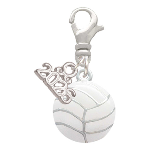 Silver Plated Large Volleyball - Silver Plated Clip on Charm with Mini Year 2026: Year to Remember Jewelry Gift - Celebrations