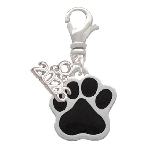 Silver Plated Large Black Paw - Silver Plated Clip on Charm with Mini Year 2026: Year to Remember Jewelry Gift - Celebrations