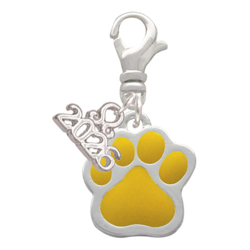Silver Plated Large Yellow Paw - Silver Plated Clip on Charm with Mini Year 2026: Year to Remember Jewelry Gift - Celebrations